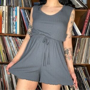 Sleeveless Waffle Knit Romper - Slate Gray